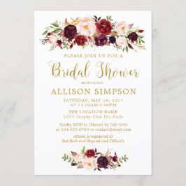 Marsala Red Autumn Dourado BridalShower Convites