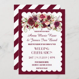 Marsala Red Burgundy Convite de casamento Chic Flo