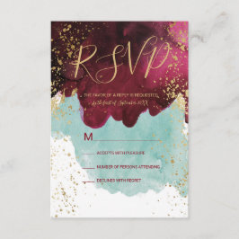Marsala Red Teal Watercolor Dourada Splash RSVP
