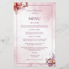 Marsala Rosa Dourado Watercolor Menu Elegant Weddi
