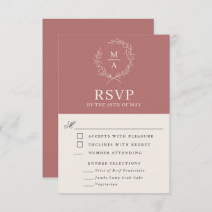 Marsala Simple Elegant Monograma RSVP com Refeiçõe