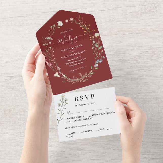 Marsala Watercolor Wildflower Simple Wedding (Aba destacável)