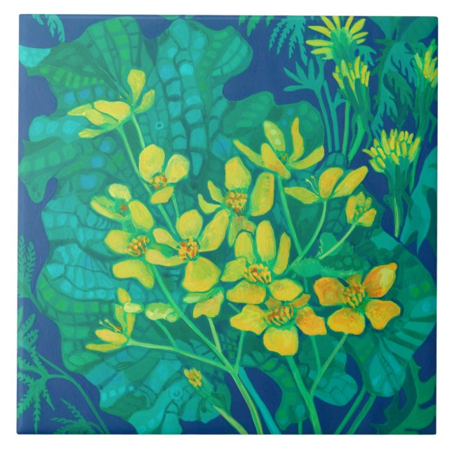 Marsh Marigold Summer Wildflower Pintura Floral (Frente)