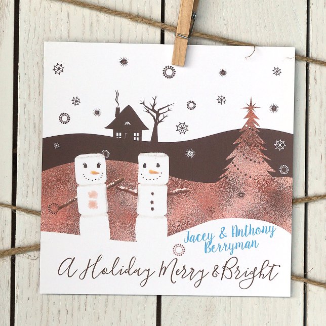 Marshmallow & Cartão com fotos de chocolate (Chocolate Brown Marshmallows Snowflakes Personalized Family Christmas Cards)