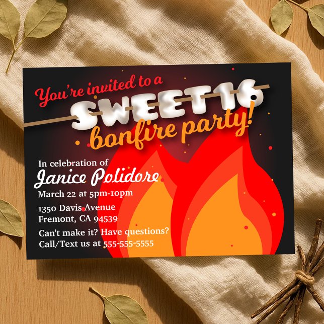 Marshmallow Sweet 16 Bonfire Convite de festas (Marshmallow Sweet 16 Bonfire Party Invitation
)