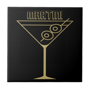 Martini de azeitona verde dourado estilo Mid Centu