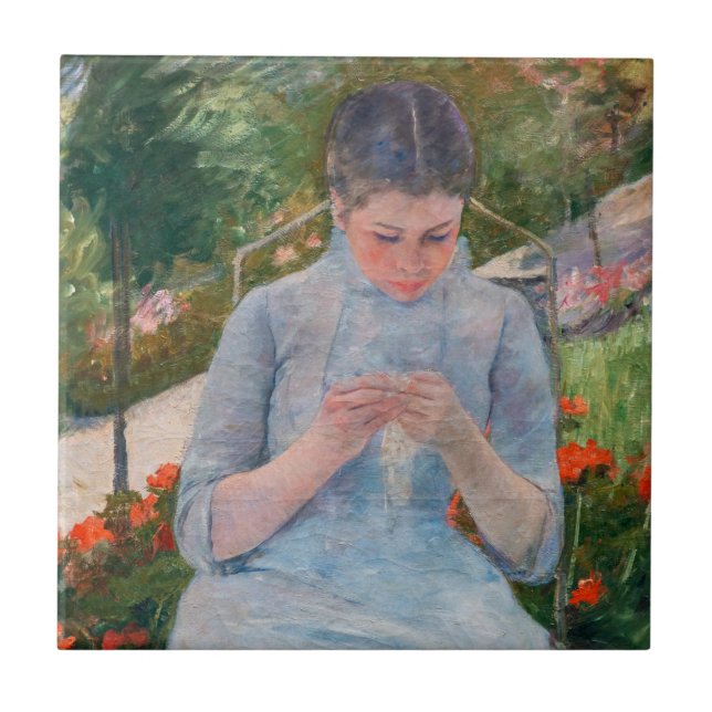 Mary Cassatt - Garota costurando um jardim (Frente)
