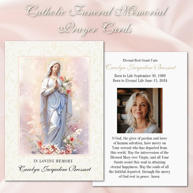 Mary Católica Memorial Funeral Cartão de Oração (Easy to personalize. FREE SHIPPING available at checkout. )