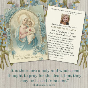 Mary Jesus Católica Cartão de Oração Funeral Flora