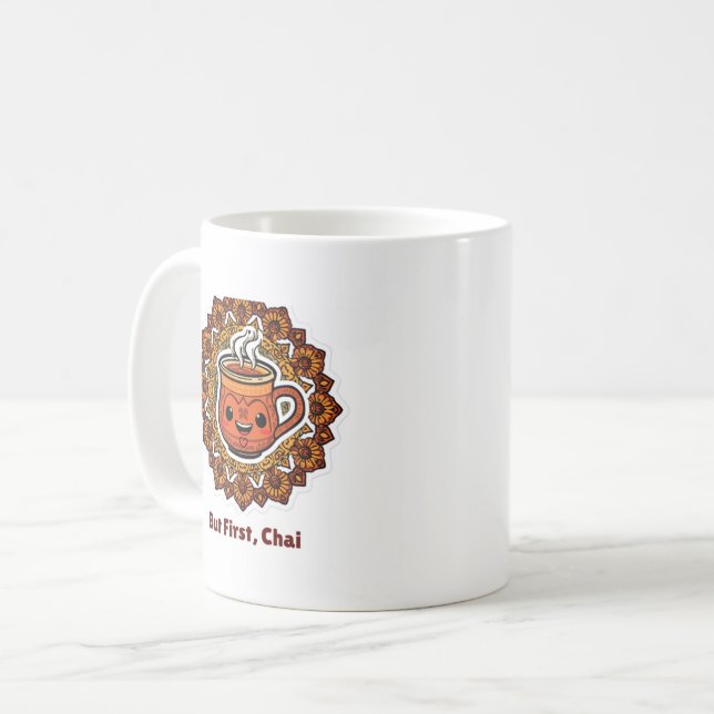 Mas Primeiro Chai - Caneca de Café Kawaii Kulhad (Frente Esquerda)