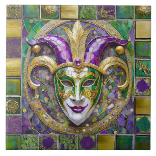 Máscara de Jester do Mardi Gras Roxa Verde Dourada
