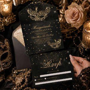 Máscara de máscara dourada glitter quinceanera sép