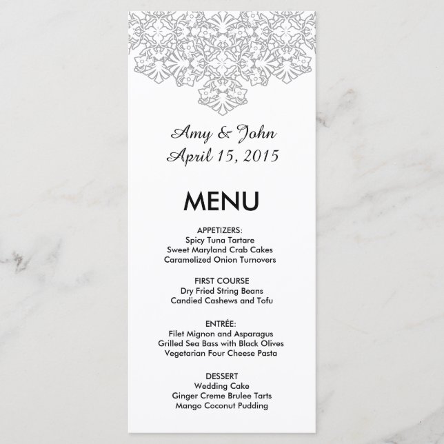 máscara de menu casamento tema damasco de cinza pr (Frente)