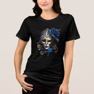 Máscara de olho para mascarada azul dourado penas