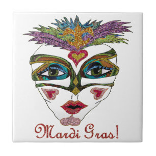 Máscara de Pena Brilhante Colorida de Mardi Gras
