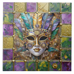 Máscara de Pena Colorida de Cerâmica e Ouro de Mar