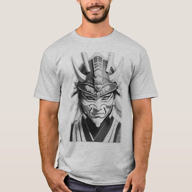 Máscara de Samurai Camiseta Cinza (Frente)
