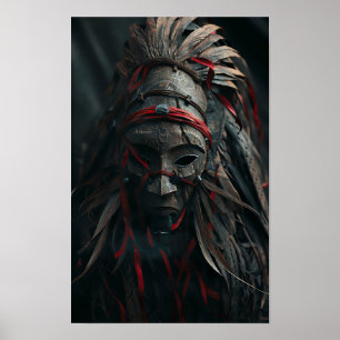 Máscara de Shaman castanha com penas e Poster verm