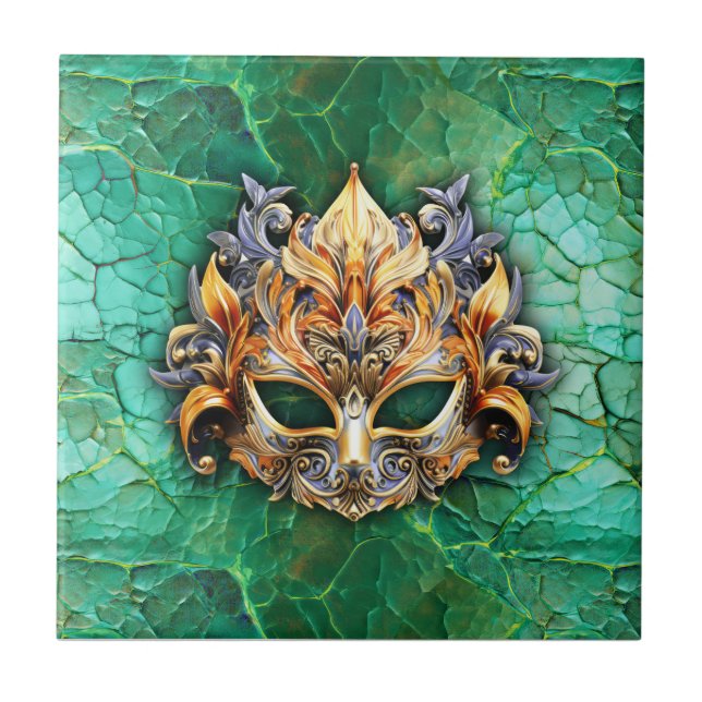 Máscara decorativa sobre o Travesseiro verde-brilh (Frente)