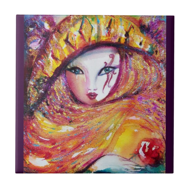 MÁSCARA EM AMARELO/Bola de Mascarada Veneza,Roxo (Frente)