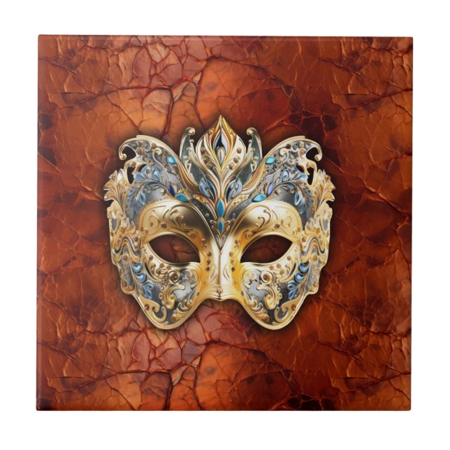 Máscara veneziana luxuosa sobre fundo de ferrugem  (Frente)