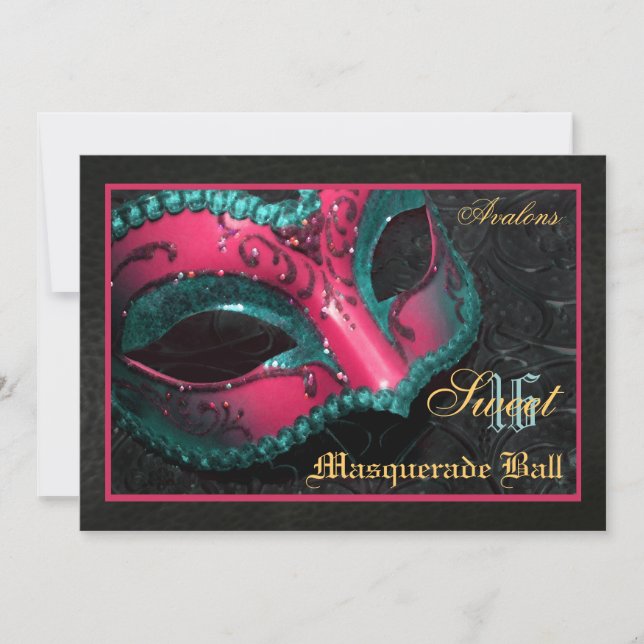 Mascarada de Máscara Rosa Doce Convite de festas 1 (Frente)