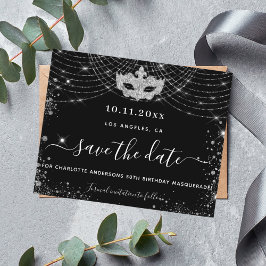 Mascarada de orçamento prata preta salvar data