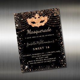 Mascarada de ouro negro Sweet 16 imã de convite