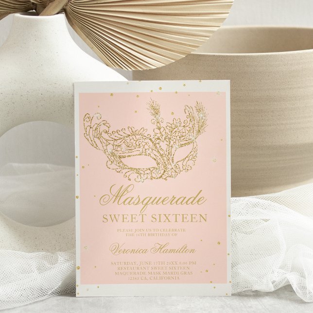 Mascarada pink gold glitter mask orçamento Sweet 1 (Criador carregado)