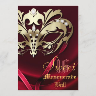 Mascarada Red Jeweled Sweet 16 Convite