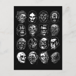 Máscaras de Monstros Arte de Terror Cartão Postal