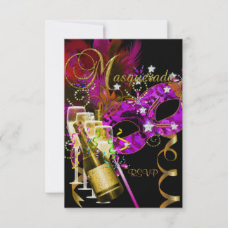 Máscaras de resposta de RSVP preto Dourado Rosa
