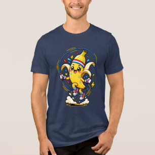 Mascote de Banana Feliz Pulando Corda Cartoon Fitn