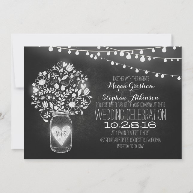 Mason jar chalkboard convites de casamento (Frente)