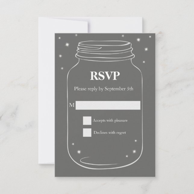 Mason Jar com Fireflies Casando Cinza RSVP (Frente)