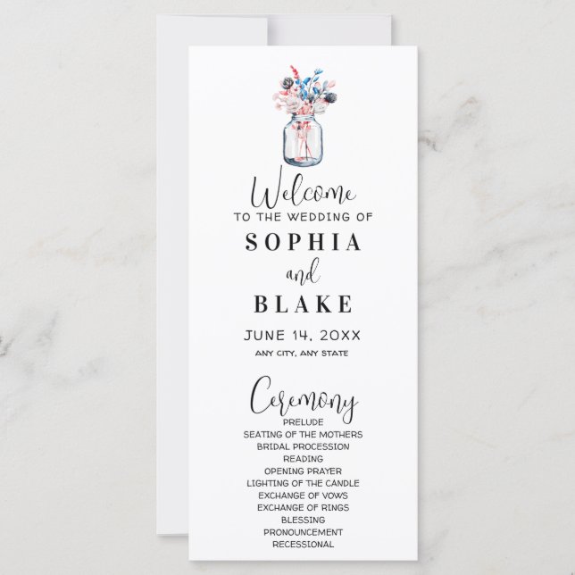 Mason Jar Com O Programa De Casamento Branco De Fl (Frente)