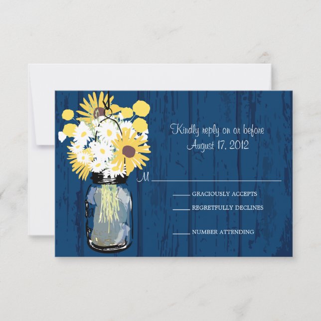 Mason Jar Daisies Sunflower & Billy Balls RSVP (Frente)