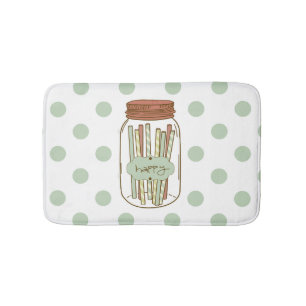 Mason jar e canudos, tapete de banheiro