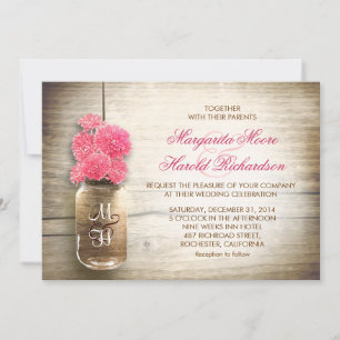 Mason jar e convites de casamento de flores cor-de