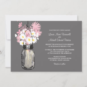 Mason Jar e Flores Selvagens Convites para Casamen