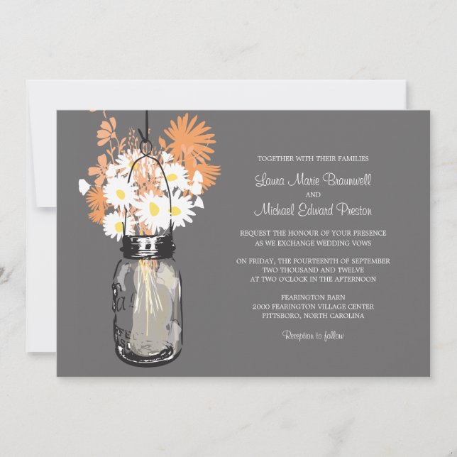 Mason Jar e Flores Selvagens Convites para Casamen (Frente)