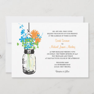 Mason Jar e Flores Selvagens Convites para Casamen