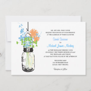 Mason Jar e Flores Selvagens Convites para Casamen