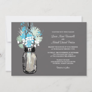 Mason Jar e Flores Selvagens Convites para Casamen