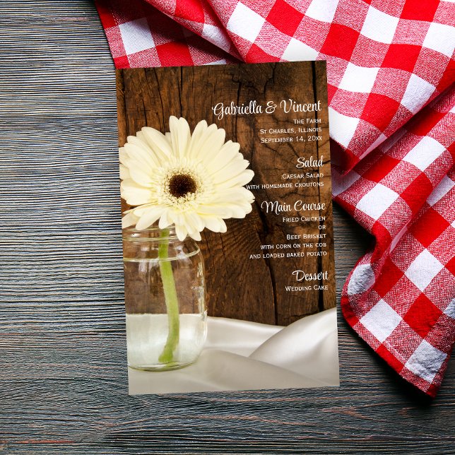 Mason Jar e White Daisy Country Weding Menu (Criador carregado)