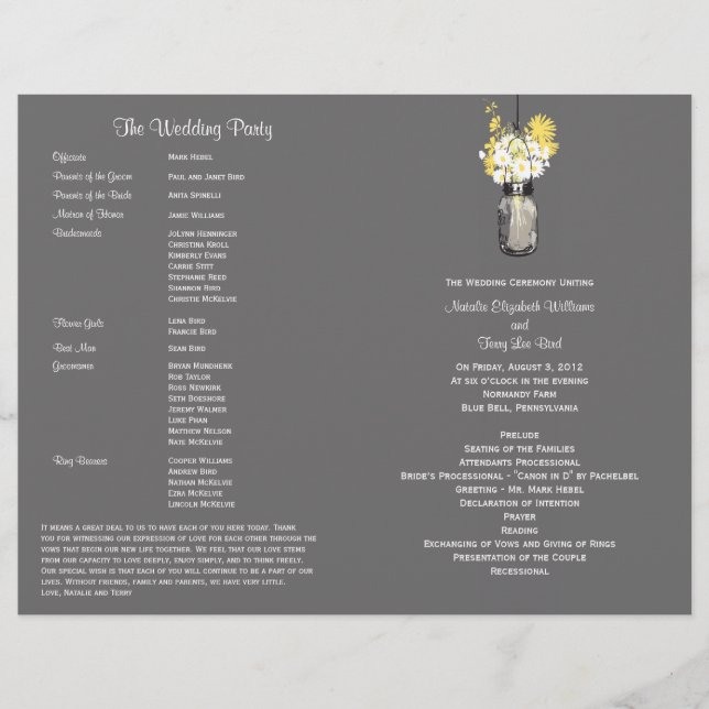 Mason Jar e Wildflower Wedding Program (Frente)