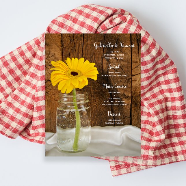 Mason Jar e Yellow Daisy Country Weding Menu (Criador carregado)