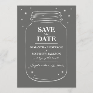 Mason Jar Fireflies Cartões salve a data - Cinzas