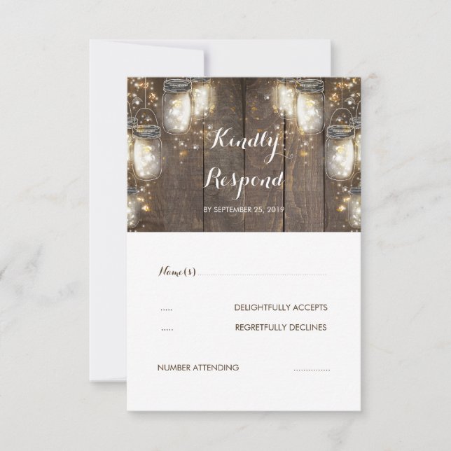 Mason Jar Firefly Luz Rustic Wedding RSVP (Frente)