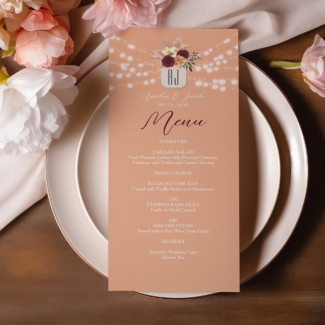 Mason Jar Floral Wedding Menu (Criador carregado)